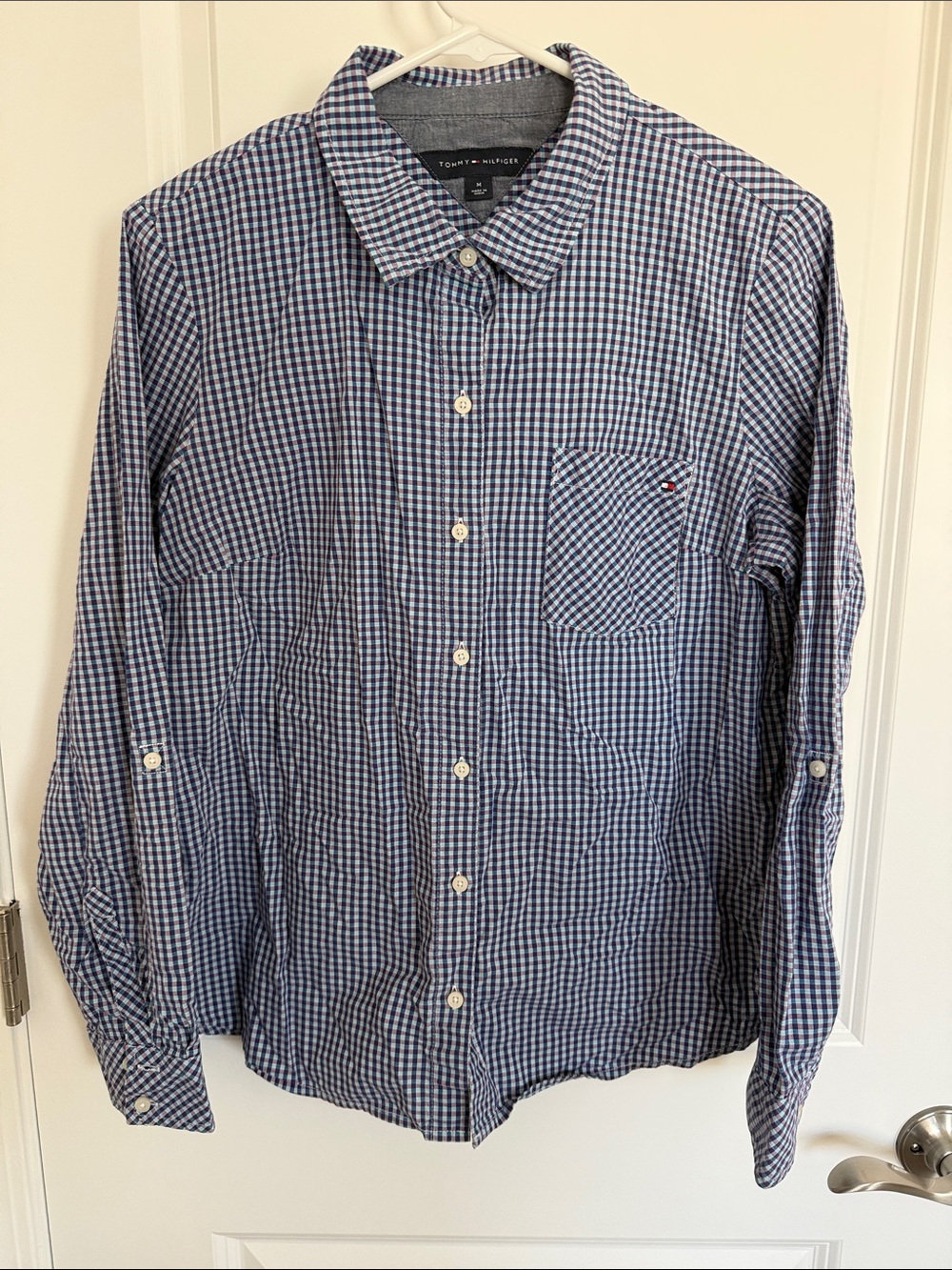 Tommy Hilfiger Boys Navy and White Gingham Button-Down Shirt
